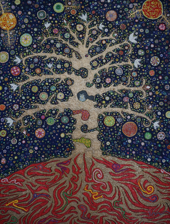 ▲『The Tree of Karma-Night』 1120×1450㎜, Acrylic & Mixed media. 박인作
