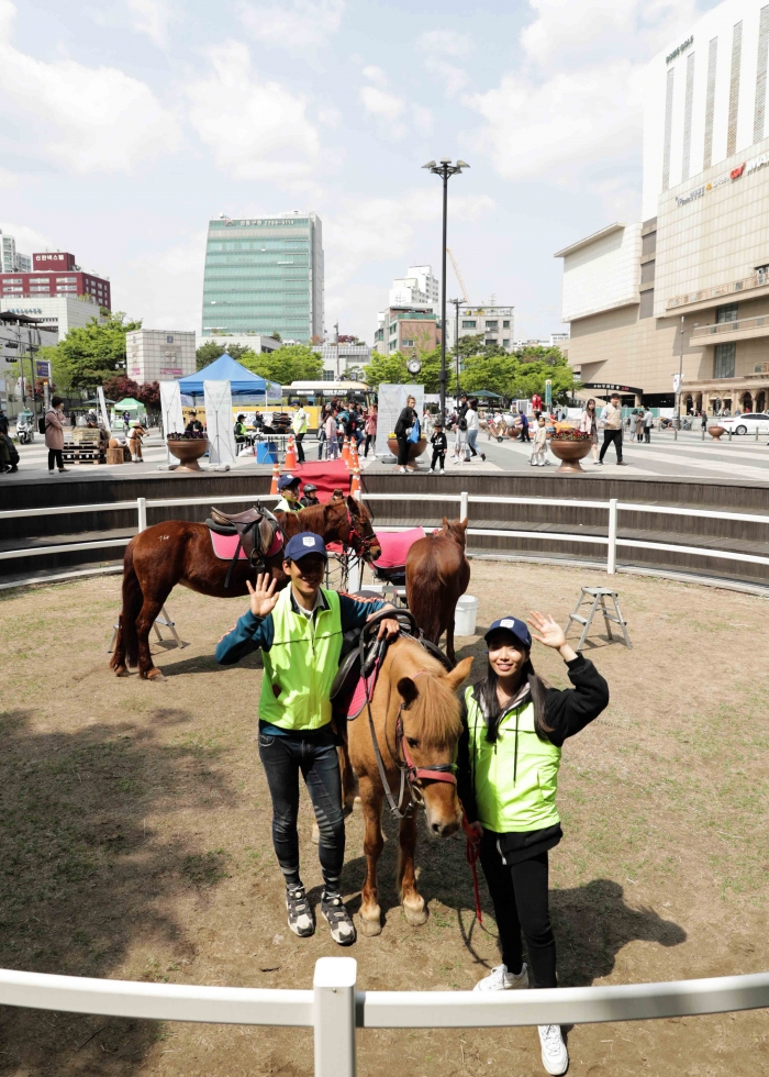 한국마사회는 평소 ‘말’을 접하기 어려운 도시민을 대상으로 무료 승마체험을 진행하고 있다. 지역 승마장과의 협업을 통해 서울, 천안, 청주, 부산 등 전국 6개의 도심 공원에서 시행 예정이다(사진 제공= 한국마사회 홍보부).