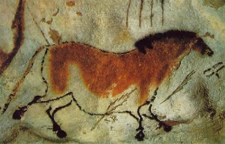 1940년 발견된 프랑스 라스코(Lascaux) 동굴벽화 모습. 구석기인들은 말의 형상을 묘사해 그림을 그렸다.
